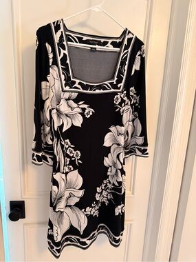 White House Black Market Black and White Floral Square-Neck Dress